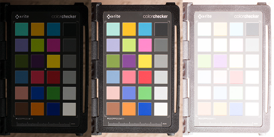 ColorChecker Passport - Under, normal and overexposed