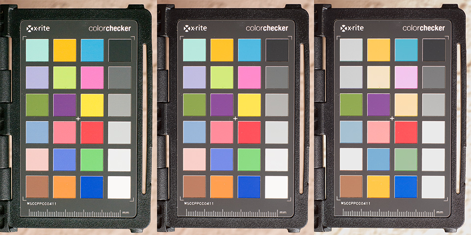 ColorChecker Passport - Under, normal and overexposed - Exposures balanced.