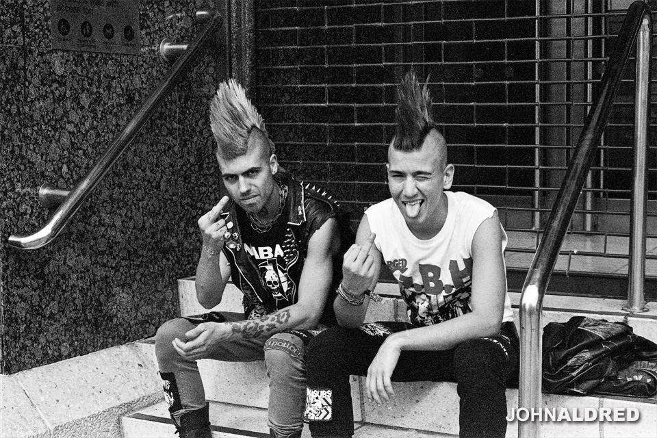 Punks during Rebellion Festival, 2012. Shot on long-expired Kodak Tri-X.