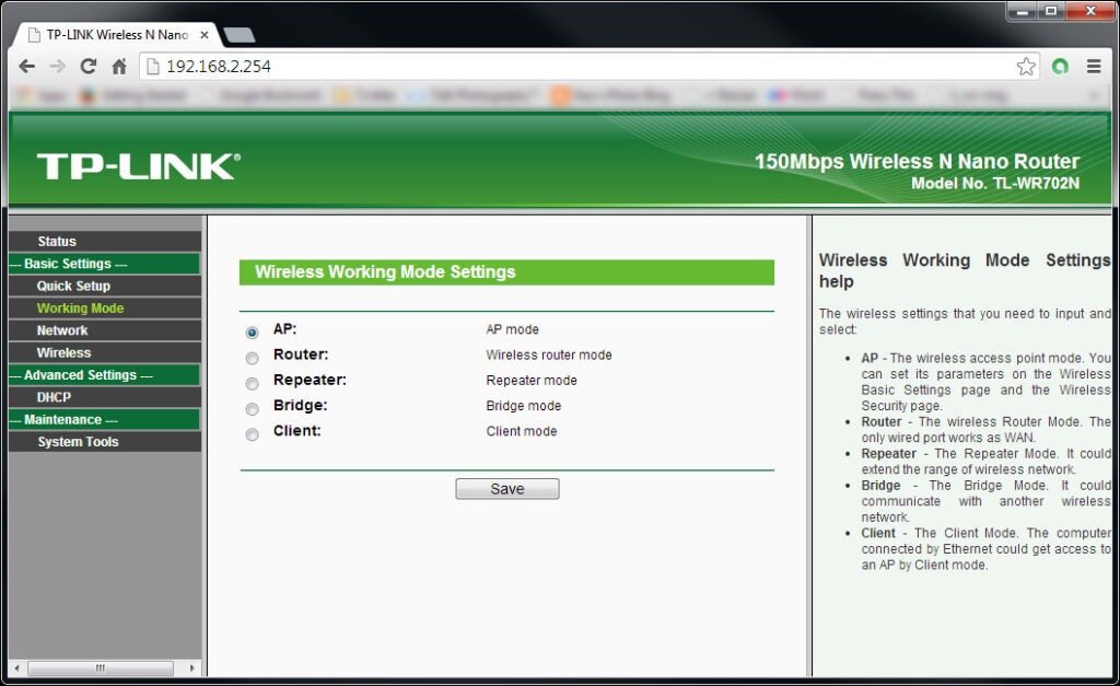 TP-Link TL-WR702N Access Point Interface