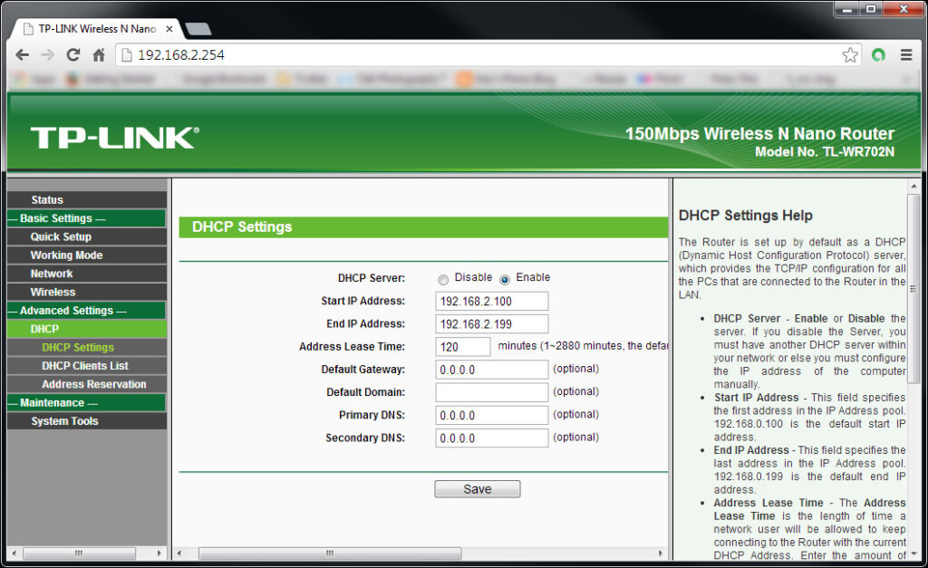 TP-Link TL-WR702N DHCP Configuration