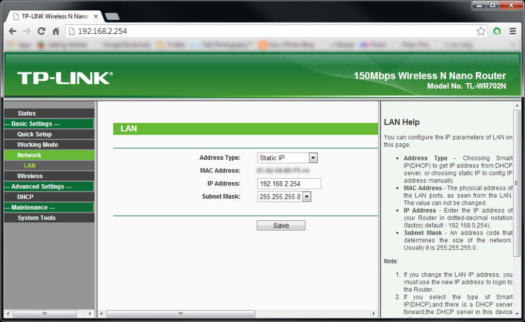 TP-Link TL-WR702N Reconfigure Static IP Address